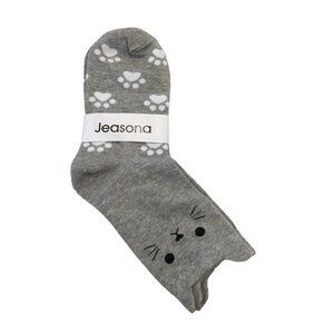 JEASONA Kitty Cat Shaped Women's Crew Socks Size 5-8 Gray